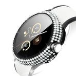 Google Pixel Watch & Watch 2 Ekran Koruyucu Kılıf ile Uyumlu Tam Lüks Kılıf, HD Hassas Yüz Kapağı + Google Saat Bantları Aksesuarları için Parlak Büyük Elmas Tampon Moda Kadın Kızlar, Siyah x1