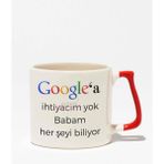 Google'a Ihtiyacım Yok Baskılı | Anneler Günü Anneye Hediye | Kırmızı Kulplu Modern Seramik Kupa