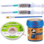 Goot Wick Solder Paste Mechanic 138 Derece Krem Lehim 42 Gr Sıvı Lehim ve Flux Lehim Toplama Fırça Seti 1,5 mm 5 in 1
