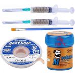 Goot Wick Solder Paste Mechanic 138 Derece Krem Lehim 42 Gr Sıvı Lehim ve Flux Lehim Toplama Fırça Seti 3 mm 5 in 1