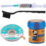 Goot Wick Solder Paste Mechanic 138 Derece Krem Lehim 42 Gr Sıvı Lehim ve Flux Lehim Toplama Fırça Seti 3,5 mm 4'lü