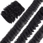GORGECRAFT 10 m siyah çift katmanlı pileli şifon dantel süsleme, 5 cm genişliğinde, 2 katlı toplanmış, fırfırlı süsleme, tül süsleme, kumaş bant, ev, ev işi, dikiş, el işi, kostüm, yastık kılıfları