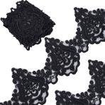 GORGECRAFT 3 Metre 128 mm Siyah Polyester Dantel Trim Elastik Olmayan Nakış Trimler İşlemeli Çiçek Şerit Boncuk Dalga Desen Şeritler Dikiş El Sanatları Perde Masa Örtüsü Slipcover Gelin DIY Bez Dekor