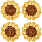 GORGECRAFT 4 adet ayçiçeği altlık, el yapımı, tığ işi 12 cm, ilkbahar ve yaz sarı çiçekler, içecek altlığı, rustik çiçekli bardak altlığı, içecekler, sehpa, çalışma masası bardakları için