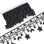 GORGECRAFT 5 Metre 10,5 cm Siyah MoonStar Polyester Şerit İşlemeli Püskül Dantel Trim Venedik Çiçek Tığ Kumaş Nakış Düğün Aplike Yama Sticker DIY El Sanatları Dikiş Hediye Paketleme