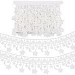 GORGECRAFT 5 Metre Beyaz MoonStar Polyester Kurdele İşlemeli Püskül Dantel Trim Venedik Çiçek Tığ Kumaş 7,5 cm Geniş Nakış Düğün Aplike Yama Sticker DIY El Sanatları Dikiş Hediye Paketleme