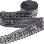 GORGECRAFT 7m jakarlı tirol şerit etnik 33mm gümüş Glitter metalik Trim çiçek siyah dokuma bezeme DIY dikiş aksesuarları hediye paketleme el yapımı çanta yapımı zanaat yastık malzemeleri