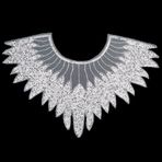 GORGECRAFT Gümüş payet aplikasyonu, yaka için, 55 x 41 cm, kesim, parıltılı, 3D çiçek nakışı, inci dantel üzerine dikmek için, yaka dekorasyonu, gelin, düğün, kostüm, elbise, kendin yap kıyafet