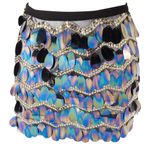 GORGECRAFT Payetli Oryantal Dans Kalça Eşarp Siyah Polyester Gözyaşı Şekilli Mini Etek Payetli Bel Kemeri Kadınlar için Çok Katmanlı Işıltılı Rave Giysileri Kostümler