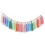 GORGECRAFT Püsküllü çelenk Boho iplik ve pamuktan 95 cm pastel renkli püsküllü çelenk ahşap boncuklu pembe sarı lila duvar çelengi afiş parti sınıf dekorasyonu oda yatak odası çocuk odası için