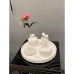Görke Tasarım 5 Parça Modern Dekoratif Beton Sunumluk Tepsi, Lotus Mum, Sarılan Çift, Mum Seti - Beyaz