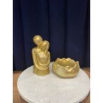 Görke Tasarım Altın Gold Rengi Sarılan Çift, Lotus Mumluk Seti