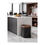 GörSeç Siyah Ahşap 20 Litre Çöp Kovası Mutfak Çelik Pedallı Metal 20 Lt Çöp Kovası Lüx Banyo 35 cm *31 cm