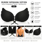 Görünmez Hayalet Silikon Yapışkanlı Push Up Sütyen Askısız Sırtsız Kelebek Form Önden Bağcıklı (Standart, Siyah, A-70/75)