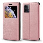 Görünmez Mıknatıslı Görüntü Pencereli PU Deri Kapak Kılıf Doogee N50 ile Uyumlu, Akıllı Ekranlı Koruyucu Telefon Kılıfı (Rose Altın)