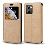 Görünmez Mıknatıslı Görüntü Pencereli PU Deri Kapak Kılıf Doogee N50 Pro ile Uyumlu, Akıllı Ekranlı Koruyucu Telefon Kılıfı (Altın)