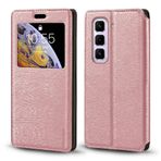 Görünmez Mıknatıslı Görüntü Pencereli PU Deri Kapak Kılıf Infinix Hot 50 Pro Plus 4G ile Uyumlu, Akıllı Ekranlı Koruyucu Telefon Kılıfı (Rose Altın)