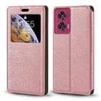 Görünmez Mıknatıslı Görüntü Pencereli PU Deri Kapak Kılıf Motorola Edge 50 Fusion 5G ile Uyumlu, Akıllı Ekranlı Koruyucu Telefon Kılıfı (Rose Altın)