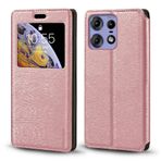 Görünmez Mıknatıslı Görüntü Pencereli PU Deri Kapak Kılıf Motorola Edge 50 Pro 5G ile Uyumlu, Akıllı Ekranlı Koruyucu Telefon Kılıfı (Rose Altın)
