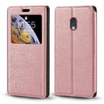 Görünmez Mıknatıslı Görüntü Pencereli PU Deri Kapak Kılıf Nokia 225 4G 2024 ile Uyumlu, Akıllı Ekranlı Koruyucu Telefon Kılıfı (Rose Altın)