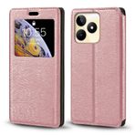 Görünmez Mıknatıslı Görüntü Pencereli PU Deri Kapak Kılıf OPPO Realme Note 50 4G ile Uyumlu, Akıllı Ekranlı Koruyucu Telefon Kılıfı (Rose Altın)