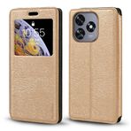 Görünmez Mıknatıslı Görüntü Pencereli PU Deri Kapak Kılıf Oukitel C50 ile Uyumlu, Akıllı Ekranlı Koruyucu Telefon Kılıfı (Altın)