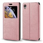 Görünmez Mıknatıslı Görüntü Pencereli PU Deri Kapak Kılıf Sony Xperia X F5121 ile Uyumlu, Akıllı Ekranlı Koruyucu Telefon Kılıfı (Gül)