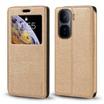 Görünmez Mıknatıslı Görüntü Pencereli PU Deri Kapak Kılıf Vivo iQOO Neo 10 5G V2217A ile Uyumlu, Akıllı Ekranlı Koruyucu Telefon Kılıfı (Altın)