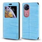Görünmez Mıknatıslı Görüntü Pencereli PU Deri Kapak Kılıf Vivo V50 5G V2427 ile Uyumlu, Akıllı Ekranlı Koruyucu Telefon Kılıfı (Açık Mavi)