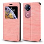 Görünmez Mıknatıslı Görüntü Pencereli PU Deri Kapak Kılıf Vivo V50 5G V2427 ile Uyumlu, Akıllı Ekranlı Koruyucu Telefon Kılıfı (Pembe)