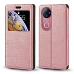 Görünmez Mıknatıslı Görüntü Pencereli PU Deri Kapak Kılıf Vivo V50 5G V2427 ile Uyumlu, Akıllı Ekranlı Koruyucu Telefon Kılıfı (Rose Altın)