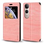 Görünmez Mıknatıslı Görüntü Pencereli PU Deri Kapak Kılıf Vivo V50 Lite 4G ile Uyumlu, Akıllı Ekranlı Koruyucu Telefon Kılıfı (Pembe)