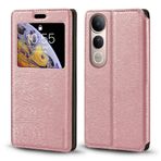 Görünmez Mıknatıslı Görüntü Pencereli PU Deri Kapak Kılıf Vivo V50 Lite 4G ile Uyumlu, Akıllı Ekranlı Koruyucu Telefon Kılıfı (Rose Altın)