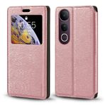 Görünmez Mıknatıslı Görüntü Pencereli PU Deri Kapak Kılıf Vivo V50 Lite 5G ile Uyumlu, Akıllı Ekranlı Koruyucu Telefon Kılıfı (Rose Altın)
