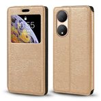 Görünmez Mıknatıslı Görüntü Pencereli PU Deri Kapak Kılıf Vivo Y100 5G V2239 ile Uyumlu, Akıllı Ekranlı Koruyucu Telefon Kılıfı (Altın)