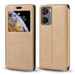 Görünmez Mıknatıslı Görüntü Pencereli PU Deri Kapak Kılıf ZTE Blade V50 Design 5G ile Uyumlu, Akıllı Ekranlı Koruyucu Telefon Kılıfı (Altın)