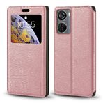 Görünmez Mıknatıslı Görüntü Pencereli PU Deri Kapak Kılıf ZTE Blade V50 Design 5G ile Uyumlu, Akıllı Ekranlı Koruyucu Telefon Kılıfı (Rose Altın)