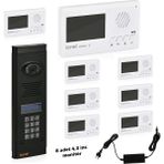 Görüntülü Diafon Seti Konwi Intercom Apartman Tipi Set Vsions 4,3 Monitör Zil Paneli Şifreli Kameralı Güç Kaynağı - 8 Daire Set - Beyaz