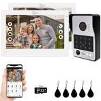 Görüntülü Kapı Zili İnterkom Sistemi, 7 İnç Dokunmatik Monitörlü 1080P Görüntülü Kapı Telefonu Kamerası (Kablolu), Parmak İzini, IC Kartını, Şifre Açma Kilidini Destekler (2, Beyaz)