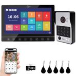 Görüntülü Kapı Zili İnterkom Sistemi, 7 İnç Monitörlü 1080P Görüntülü Kapı Telefonu Kamerası (Kablolu), Parmak İzi, IC Kartı, Şifre Açma Desteği (Siyah)