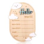 Gosknor Bebek Duyuru Levhası, 15 x 10,5 cm Ahşap Doğum Duyuru Plaketleri Hello World Yenidoğan Tabela Ev Kreş Hastanesi için İdeal Dekor İsim Tarih Uzunluk Ağırlık