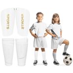 Gosodeny Futbol Dizlik Muhafızları Dizlik Kol ve Uzun Futbol Çorapları ile Set Optimize Edilmiş Cep Koruyucu Futbol Hafif Futbol Ekipmanları Erkek Kız Erkek Futbol Oyunu için (Beyaz)