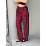 Gossip Team Y2K Tech Rahat Ekose Kare Detail Unisex Bol Kırmızı Eşofman Altı - M - L