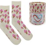 GOST LİRİA Ice Cream Socks – Desenli Unisex Soket Çorap - 41 - 44 - Ekru