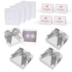 GOTFUN 4 adet takı hediye kutusu, küçük hediye kutusu, 7 x 7 x 3,5 cm takı hediye kutusu, kapaklı ve tebrik kartlı, küçük hediye kesesi, bileklik, yüzük, kolye, küpe için takı kutusu (gri)