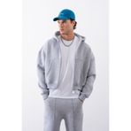 gothamvibes Erkek Boxy Oversize Fermuarlı Chill Gri Sweatshirt