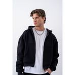 gothamvibes Erkek Boxy Oversize Fermuarlı Chill Siyah Sweatshirt