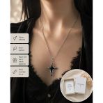 Gotik Haç Detaylı Siyah Yıldız Kolye – Unisex Alternatif Stil Zincir Kolye