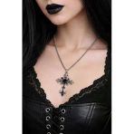 Gotik Haç Kolye Siyah Detaylı Gümüş Renk Zincir Unisex Genç Yetişkin
