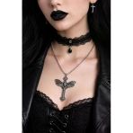 Gotik Haç Kurukafa Metal Kolye Unisex Gümüş Renk 60 Cm Zincir